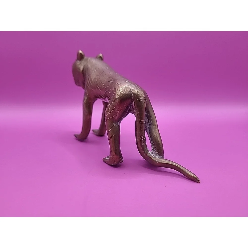 Antique Indian‎ Brass Tiger cast with open mouth and curved tail